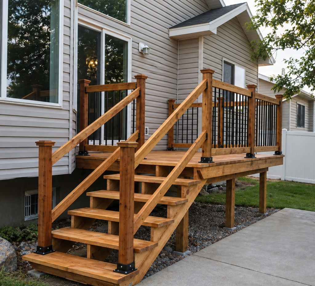 new wooden deck and stairs